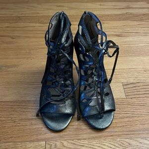 Women’s open toe strap lace up heels